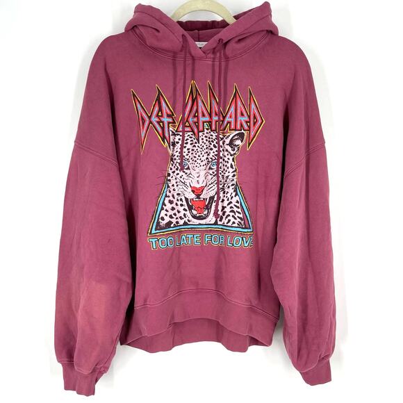 Daydreamer Def Leppard Too Late For Love Oversized Hoodie Sweatershirt Pink XS - Picture 1 of 13